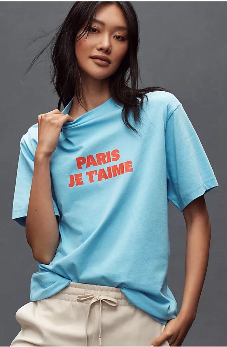 Anthropologie Araminta James Paris Je T'Aime Graphic Tee Blue Red Graphic L